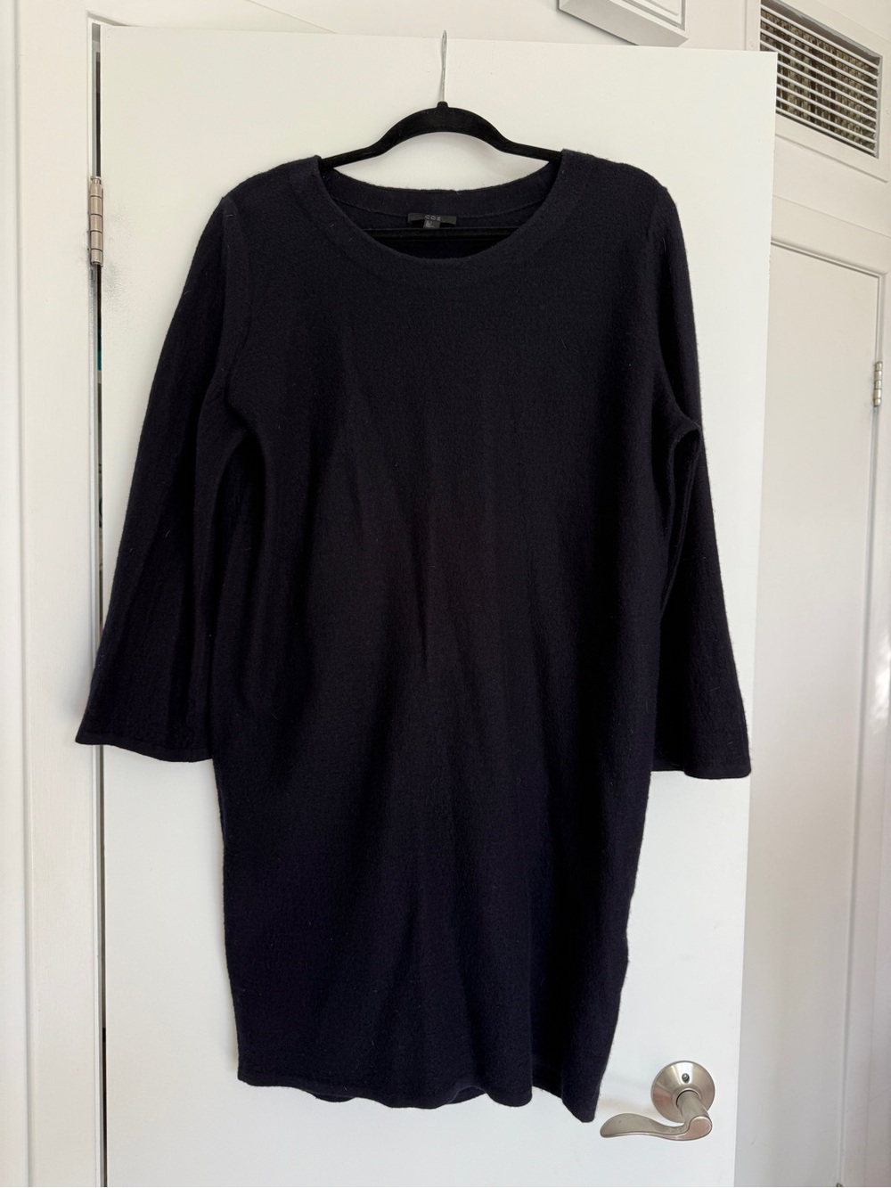 COS Dark Navy Crewneck 100% Wool Knit Sweater Dress